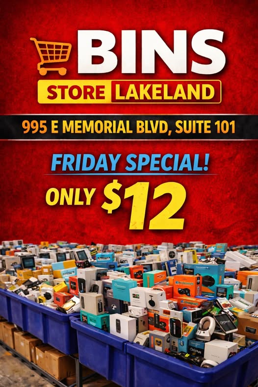 FIRE BINS OF LAKELAND — BINS ARE READY 

🔥 EVERYTHING $12 THIS FRIDAY RESTOCK ALL DAY LONG.

🔥Electronics  , tools ⚒️ , Home Décor, 🧸 , shoes 👞 & MORE

📍 995 E memorial blvd 101 , Lakeland, Florida 
🕘 Doors OPEN 9 🌞 TO 6:00 🌙

Friday: 12$
Saturday: 10$
Sunday: 8$
Monday: 6$
Tuesday: 4$
Wednesday: 25$ fill up the bag 🛍️ or 1$ per item 

Come see us in fire bins for Lakeland 😀