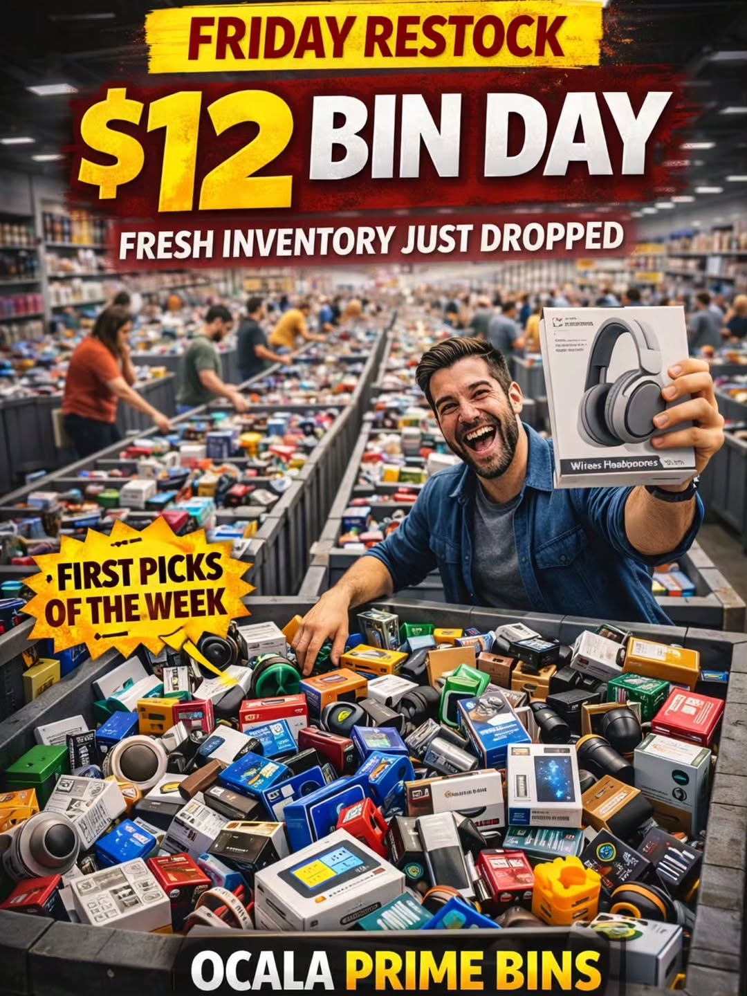 🔥 FRIDAY RESTOCK AT OCALA PRIME BINS 🔥

Fresh inventory just hit the bins and everything is **$12 today!** 🤯

Be the first to dig through brand new merchandise and find incredible deals.

You might find:
🎧 Electronics 
🎮 Gaming accessories 
🔌 Gadgets 
🧸 Toys 
🏠 Household items 
🛠 Tools 

This is the **best day to find the good stuff**, so come early for the best picks!

📍 Ocala Prime Bins 
4901 E Silver Springs Blvd Suite 715 
Ocala, FL

🚨 First picks of the week — don’t miss it!