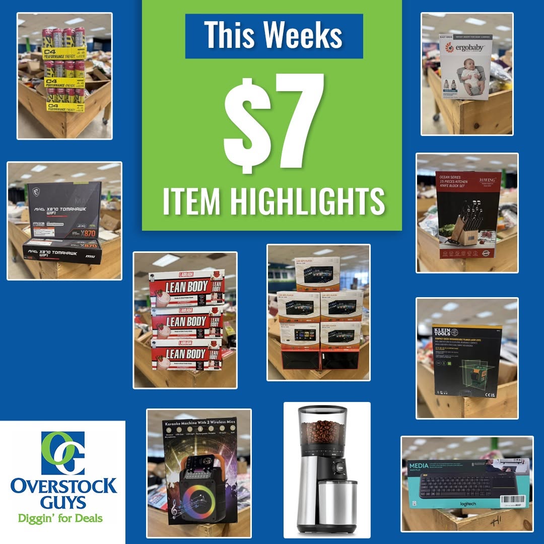 💰💰💰 Diggin’ For Deals!! 💰💰💰
🚨🛒🔥 $7 SATURDAY RESTOCK SALE 2/28 🔥🛒🚨 

$7 SATURDAY RESTOCK *PREVIEW* POST! All bins have been completely cleared and freshly restocked with thousands of Items!! YOU DO NOT WANT TO MISS OUT ON THIS SATURDAY’S HUGE $7 RESTOCK SALE!! Everything pictured and THOUSANDS MORE for only $7 an item Saturday, February 28th!

‼️** Please note all items shown in the pictures will be dispersed among all bins before we open. This is a treasure hunt, quantities and whereabouts of items are unknown!**‼️

Come Dig for Deals and find the best $7 bargains anywhere! Kids Toys, Electronics, Bedding, Kitchenware, Outdoor Gear, Cool Gadgets, Health & Beauty Items, General Merchandise, Clothing, Home Goods, AND SO MUCH MORE ALL UNDER ONE ROOF FOR ONLY $7 AN ITEM! 

IT’S BLACK FRIDAY HERE EVERY SATURDAY!! 🎉 🛒💰 Come check us out! 😎😎

Doors open Saturday at 11am! We are open all weekend 11am-6pm. All items are first come first served. ** PLEASE REMEMBER ALL ITEMS IN PICTURES ARE A SMALL SAMPLE OF WHAT IS AVAILABLE IN THE STORE AND WILL BE DISPERSED AMONG ALL BINS BEFORE WE OPEN! ** Get here early to snag these amazing deals! Make sure to Tag your friends and share this post!! 

Overstock Guys Diggin’ for Deals - Eastgate
🚛 4394 Eastgate Square Dr. 🚚
Cincinnati, OH 45245

Cash or card accepted. 3% on cards.

We restock all bins with thousands of items every Saturday. All items start at $7 then drop in price throughout the week. ⬇️⬇️⬇️⬇️⬇️

SATURDAY - $7 ALL NEW INVENTORY
SUNDAY - Remaining bin items $5 each
MONDAY - CLOSED
TUESDAY - Remaining bin items $3
WEDNESDAY - Remaining bin items $2
THURSDAY - Remaining bin items $1
FRIDAY - Remaining bin items $1 each or fill a bag for $25

🕙 HOURS OF OPERATION: 🕙

Monday ... CLOSED
Tuesday ... 11am-6pm
Wednesday ... 11am-6pm
Thursday ... 11am-6pm
** Friday ... 11am-2:00pm OR UNTIL WE SELL OUT **
Saturday ... 11am-6pm
Sunday ... 11am-6pm

🇺🇸🇺🇸🇺🇸🇺🇸🇺🇸🇺🇸🇺🇸🇺🇸🇺🇸🇺🇸🇺🇸🇺🇸🇺🇸🇺🇸🇺🇸🇺🇸

** ABSOLUTELY NO OPENING BOXES. WE DO  NOT ALLOW CARTS OF ANY KIND, WE WILL PROVIDE ALL SHOPPING BAGS. ANY UNATTENDED BAGS WILL BE PUT BACK IN THE BINS. THANK YOU! **