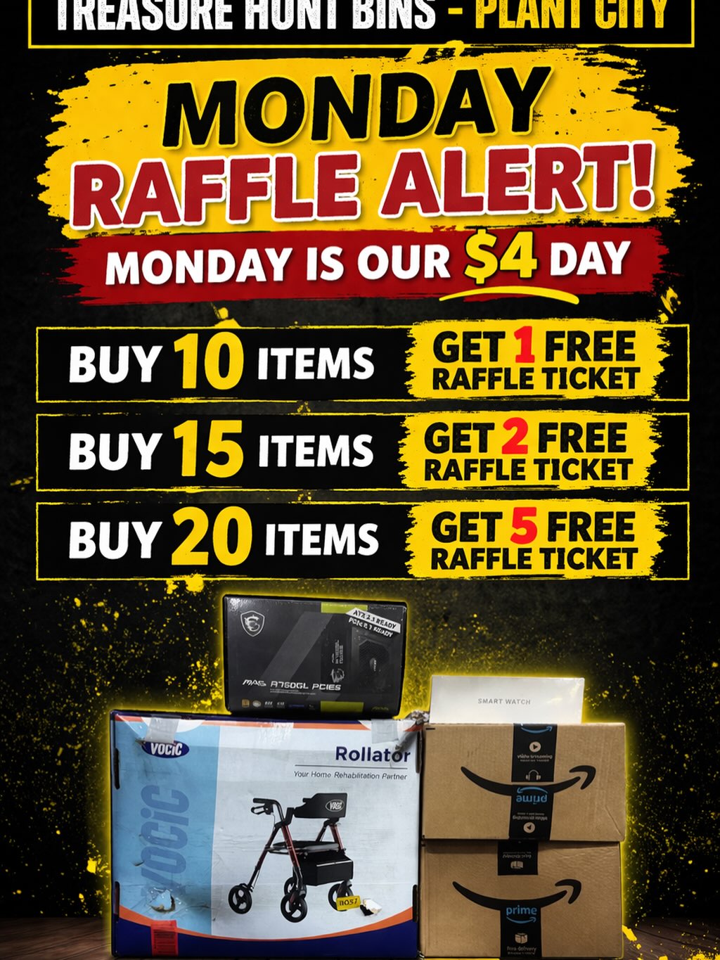 🚨🚨HOLIDAY $1000 RAFFLE GIVEAWAY🚨🚨
🔥907 S Alexander St, Plant City, FL 33563🔥
🚨🚨#RestockALERT #RestockALERT 🚨🚨
Monday March 30 is our 4 day. We just restocked the store for tomorrow, Discover a wide range of incredible items in the bins, all priced at just $4 each. You won’t believe the value and the items you’ll find! So come down to treasure hunt bins and see what you can find for only $4. 

#slaesalert #treasurehunt #cheapclothing discountstore tampaflorida clothesshopping tampabay treasureseverywhere clothesforsale savemoney cheapdeals cheapdeals sales salesalesale deals dealsandsteals dealsdealsdeals DealAlert plantcity plantcityfl plantcityflorida hillsboroughcounty