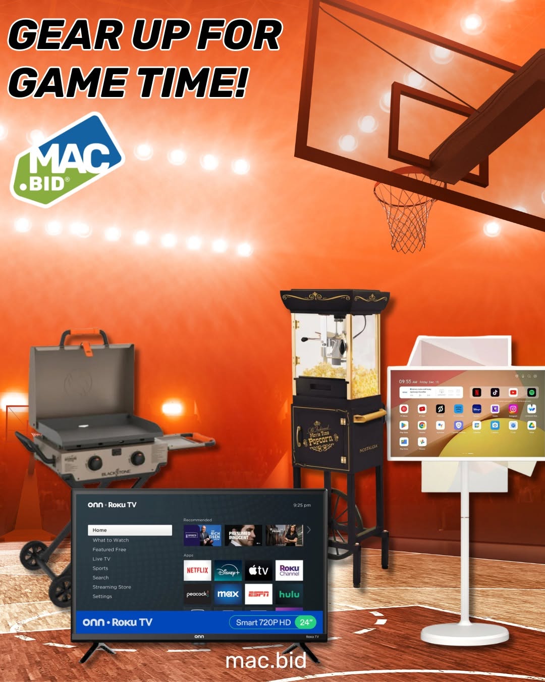 🏀🔥 𝐖𝐞'𝐫𝐞 𝐠𝐞𝐚𝐫𝐢𝐧𝐠 𝐮𝐩 𝐟𝐨𝐫 𝐠𝐚𝐦𝐞 𝐭𝐢𝐦𝐞 𝐚𝐧𝐝 𝐲𝐨𝐮𝐫 𝐬𝐞𝐭𝐮𝐩 𝐛𝐞𝐭𝐭𝐞𝐫 𝐛𝐞 𝐫𝐞𝐚𝐝𝐲. 🔥🏀

Bigger TV?
Snack stadium essentials?
Air fryer for halftime apps?
Grill gear for the ultimate watch party?

Level up your game time hosting without paying full retail. Why sit on the bench when you can WIN the deal? 🏆
Start bidding now 👉 https://www.mac.bid 

#MACBID #BidWinSave #WhyPayRetail #Gametime #GameTimeReady